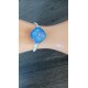 Bracelet bleu sur cuir, verre dichroïque artisanale sur cuir et acier inoxydable made in france vendée