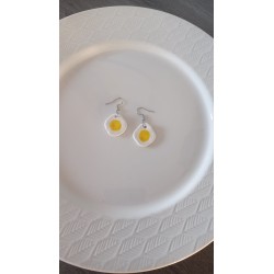 Boucles d'oreilles céramique ovale grise et blanche