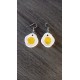Boucles d'oreilles céramique ovale grise et blanche