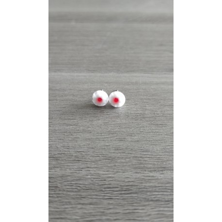 Boucles d'oreilles verre fusing millefiori blanche transparentes rouge