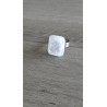 Bague fantaisie verre fusing blanche pailletée acier inoxydable