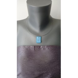 Light blue dichroic pendant with fusing glass reflection handmade vendée creation