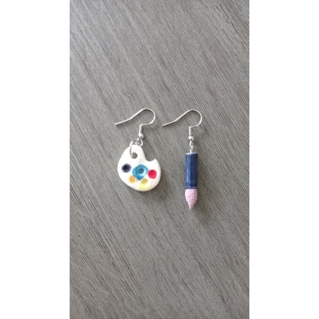 Oval blue ceramic earrings