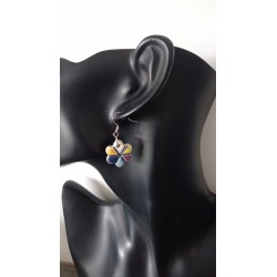 Boucles d'oreilles colorés forme fleur de faïence céramique multicolore
