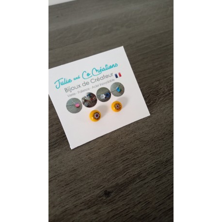 Les insolites : Boucles d'oreilles puce verre fusing millefiori orange