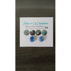 Boucles d'oreilles puce verre fusing millefiori bleu marbré