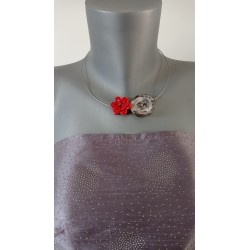 Red and white ceramic flower necklace wedding stainless steel evening