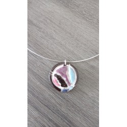 Pendentif en faïence noir émaillé bleu et turquoise