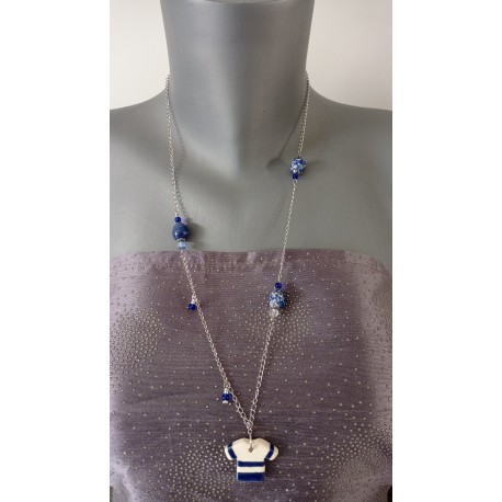 Sautoir bleu faïence sur acier inoxydable anallergique