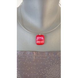Transparent red pendant dichroic orange pink fusing glass creation handcrafted vendée