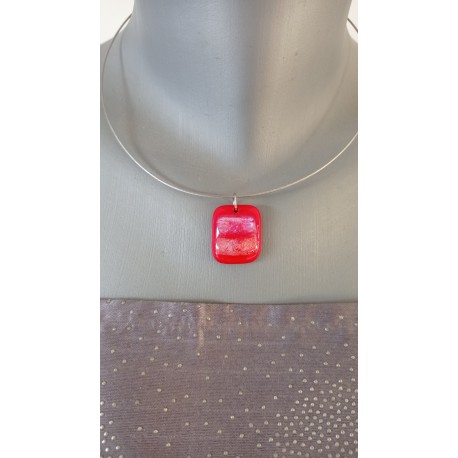 Transparent red pendant dichroic orange pink fusing glass creation handcrafted vendée