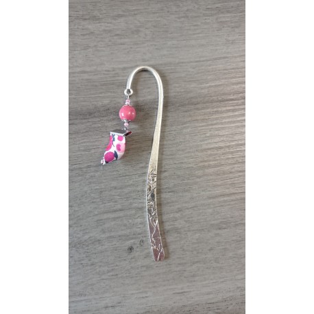 Marque-page rose céramique, tissus et métal argenté