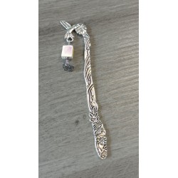 Marque-page violet et turquoise céramique, tissus liberty fleuri et métal argenté