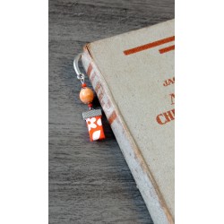 Marque-page orange crème céramique, tissus liberty fleuri et métal argenté