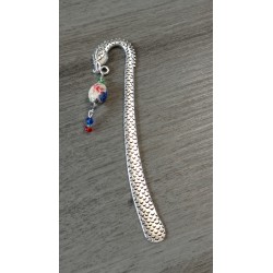 Marque-page violet et turquoise céramique, tissus liberty fleuri et métal argenté