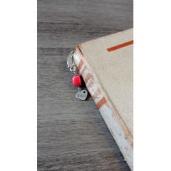 Marque-page rouge cœur en céramique et métal argenté