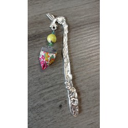 Green ceramic bookmark, liberty fabrics and silver metal