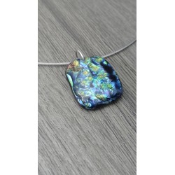 Pendentif noir effet doré pailleté en verre fusing création artisanale vendée
