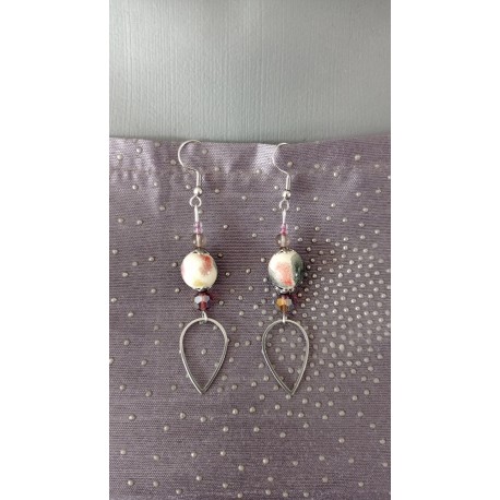 Fancy ceramic earrings half red moon