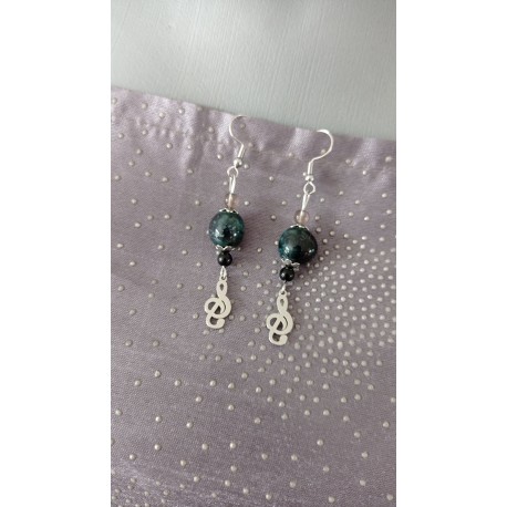 Boucles d'oreilles céramique noir acier inoxydable faïence