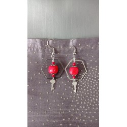 Fancy ceramic earrings half red moon