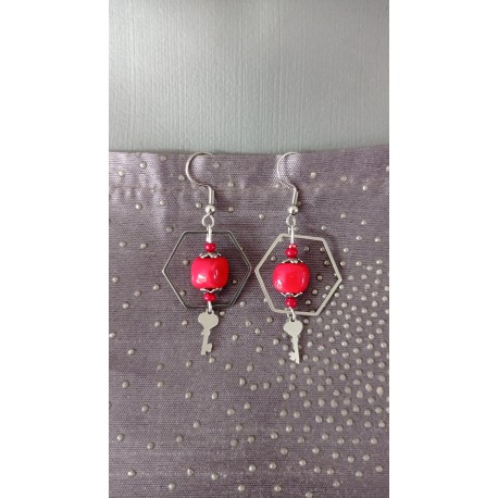 Fancy ceramic earrings half red moon