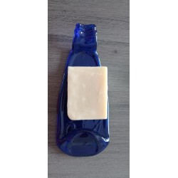 Repose cuillère bleu en petite bouteille de verre recyclé, fondue en Vendée