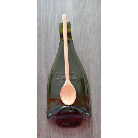 Plat en bouteille de verre recyclé verte et blason, fondue en Vendée 