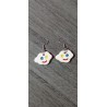 White and flower round ceramic earrings