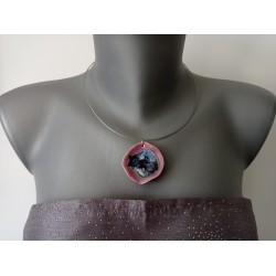 Purple earthenware necklace and fused glass creation made in france