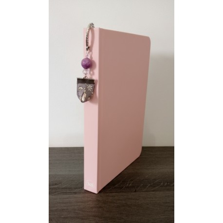 Ceramic purple bookmark, fabrics and silver metal