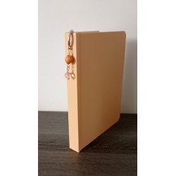 Marque-page orange crème céramique, tissus liberty fleuri et métal argenté