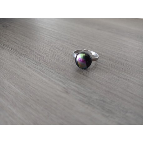 Bague fantaisie verre fusing noir dichroic acier inoxydable