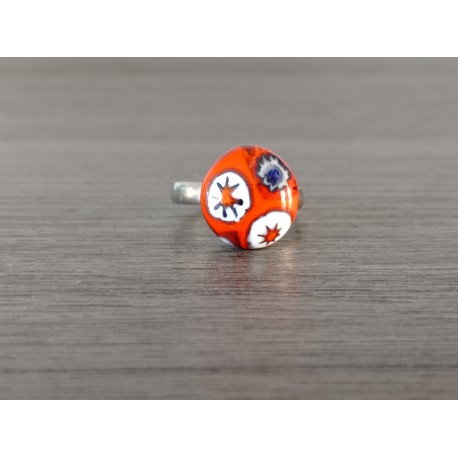 Ring white fusing glass, dark red millefiori