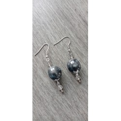 Boucles d'oreilles céramique noir acier inoxydable faïence