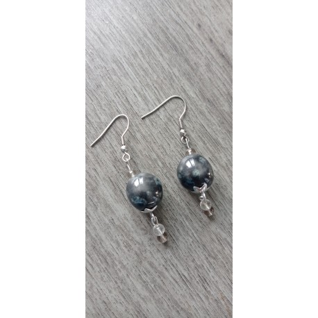 Boucles d'oreilles céramique noir acier inoxydable faïence