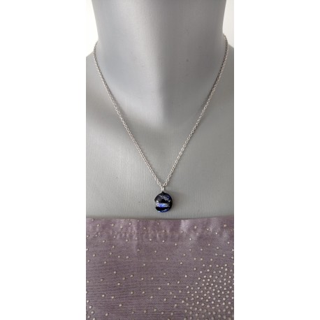 Pendentif noir violine effets doré en verre fusing dichroic création artisanale vendée