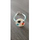 Colorful homemade earthenware bracelet on blue leather and stainless steel made in france vendée