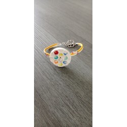 Bracelet coloré faïence artisanale sur cuir jaune et blanc, acier inoxydable made in france vendée