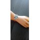 Colorful homemade earthenware bracelet on blue leather and stainless steel made in france vendée