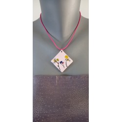 Pendentif motif nature faïence artisanale sur acier inoxydable made in france vendée