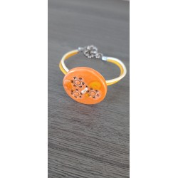 Bracelet coloré faïence artisanale sur cuir bleu et blanc, acier inoxydable made in france vendée