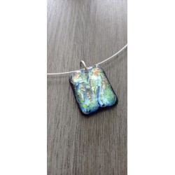 Pendentif noir violet effet doré pailleté en verre fusing création artisanale vendée