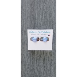 Boucles d'oreilles puce verre fusing bleu Dichroic acier inoxydable