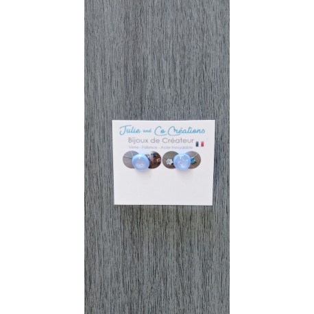 Boucles d'oreilles puce verre fusing bleu Dichroic acier inoxydable