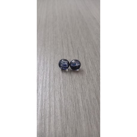 Boucles d'oreilles puce verre noir et dichroic bleu violet