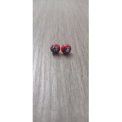 Boucles d'oreilles puce verre fusing millefiori rouge et bleu
