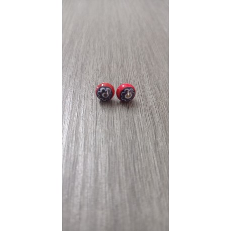 Boucles d'oreilles puce verre fusing millefiori rouge et bleu