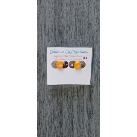 Earrings chip glass fusing dichroic yellow gold