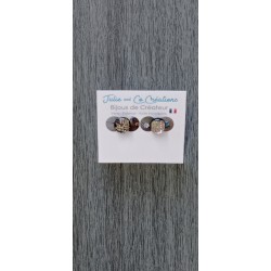 Boucles d'oreilles puce verre noir et dichroic violet vert.